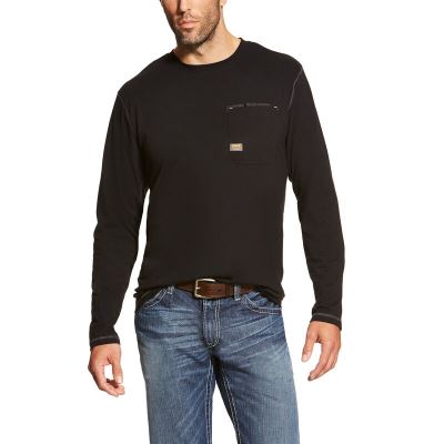 Ariat Work: Rebar Workman Manga Larga Camisetas Hombre - Negras (IXQGY8195)